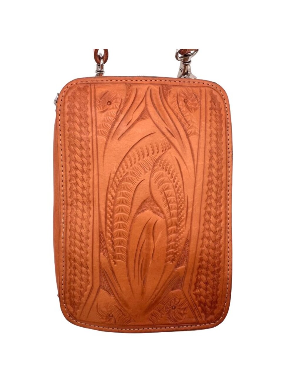 Handcrafted Tooled Leather Crossbody Bag With Adjustable Strap Made In Paraguay